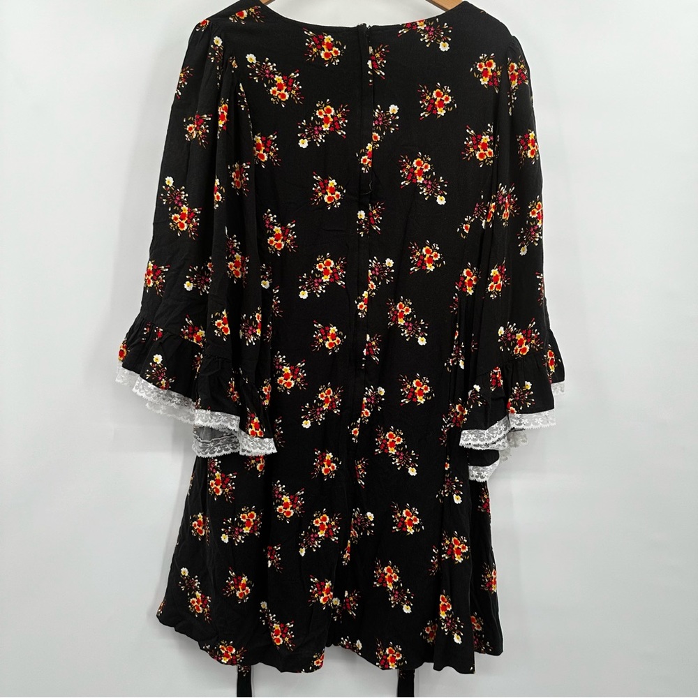 ModCloth Black Floral A-Line Dress with Red & Yellow Blossoms - Picture 4 of 6